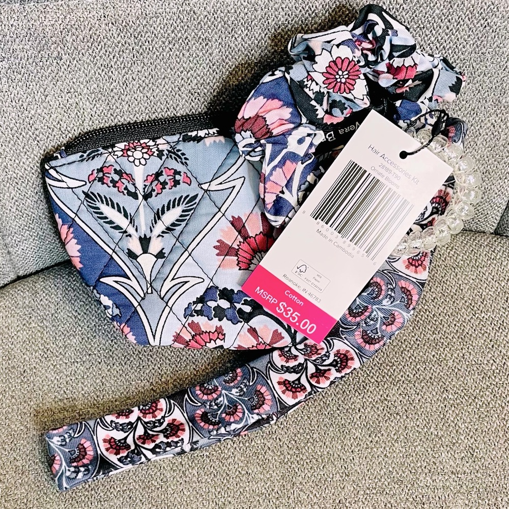 Vera Bradley Blooms Hair Accessories Kit w/ Cosmetic Pouch / Toiletry Bag Bundle - Picture 3 of 4